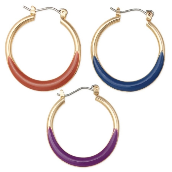 ZAD Warm Breeze Enamel Huggies Gold Hoop Earrings 3 Colors Available - Picture 2 of 2